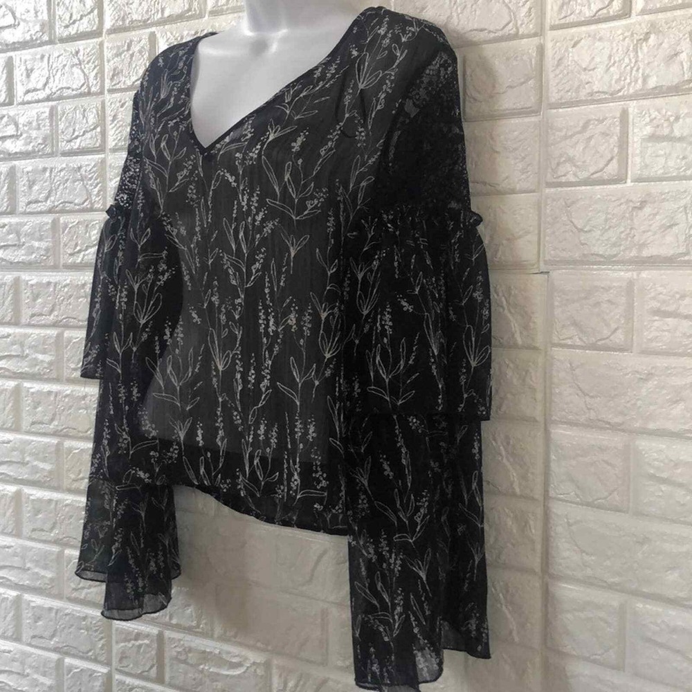 Zara floral sheer blouse with ruffle lace sleeves women's size‎ S castlecore - Picture 3 of 5